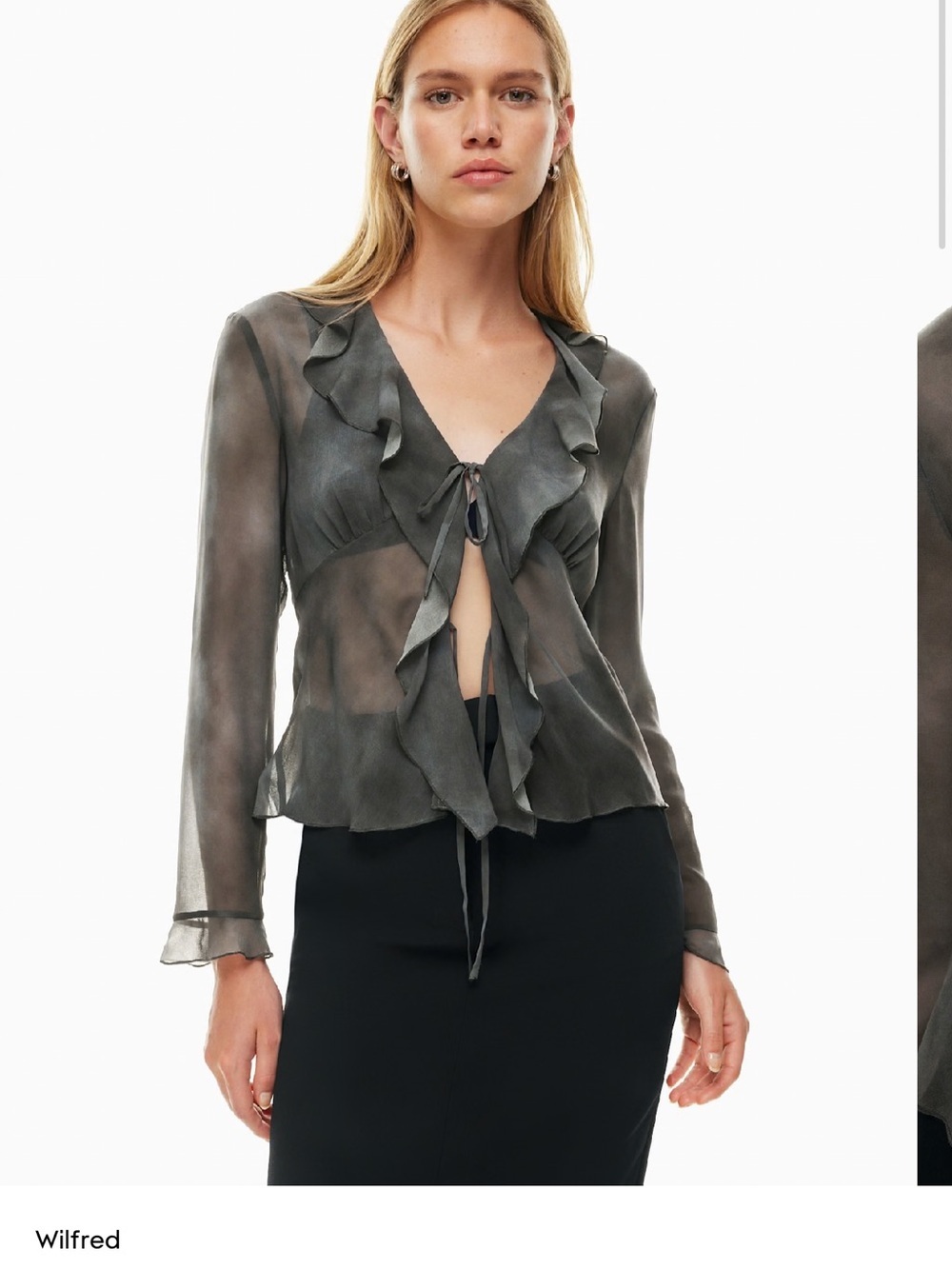 Wilfred Sheer Ruffle Tie-Front Blouse in Gray